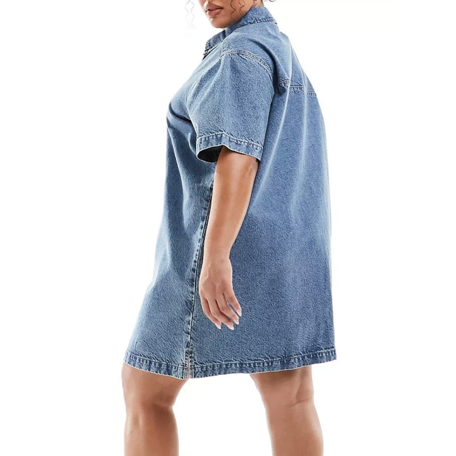 ASOS Design Curve Short Sleeve Denim Shirt Dress