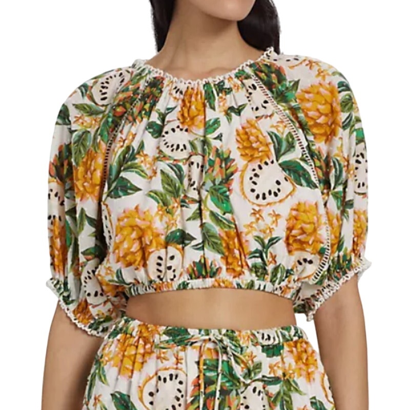 Farm Rio Biriba Fruit Puff-Sleeve Crop Top