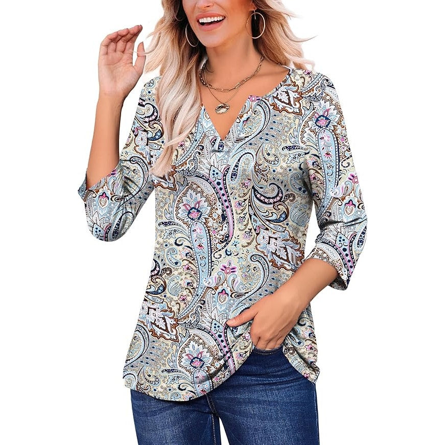 LIENRIDY Plus 3/4 Sleeve V-Neck Top