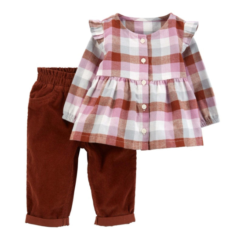 Carter's Baby 2-Piece Plaid Flannel Top & Corduroy Paper Bag Pants Set