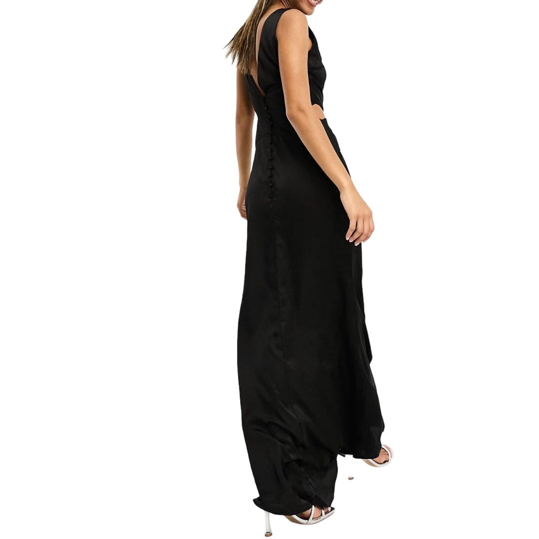 TFNC Deep V Back Waist Cutout Satin Maxi Dress