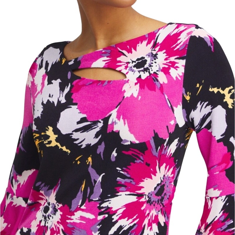 Chico's Travelers Floral Keyhole 3/4 Sleeve Top