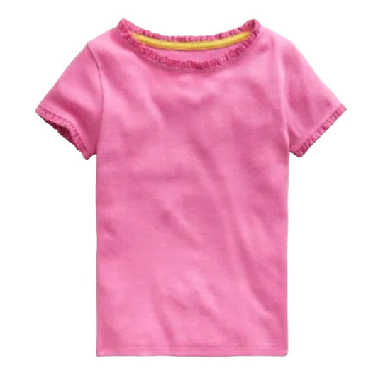Mini Boden Girls Ribbed Short Sleeve T-Shirt Strawberry Ice