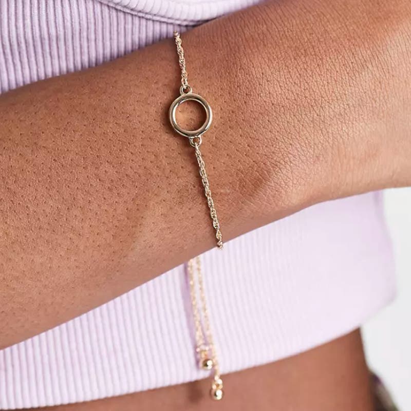 ASOS Design Bracelet with Open Circle and Twist Chain in Gold Tone