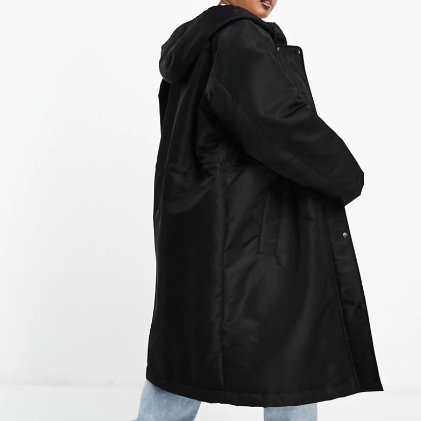 ASOS Design Curve Long Raincoat with Borg Lining and Placket
