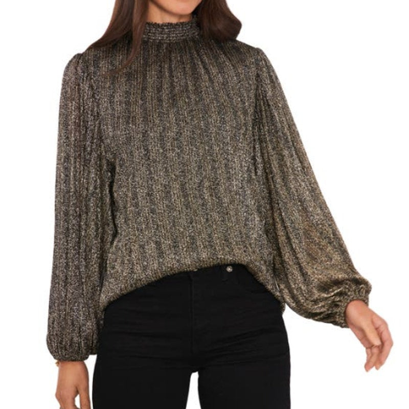 Vince Camuto Smocked Neck Puff-Sleeve Top