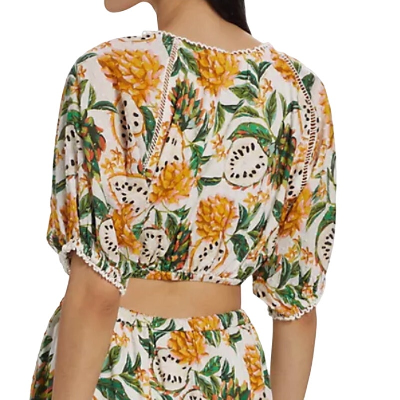 Farm Rio Biriba Fruit Puff-Sleeve Crop Top