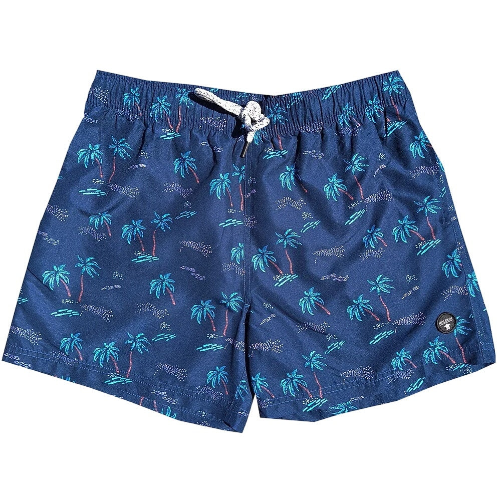 Molokai Surf Co. Navy Palm Tree Swim Trunks