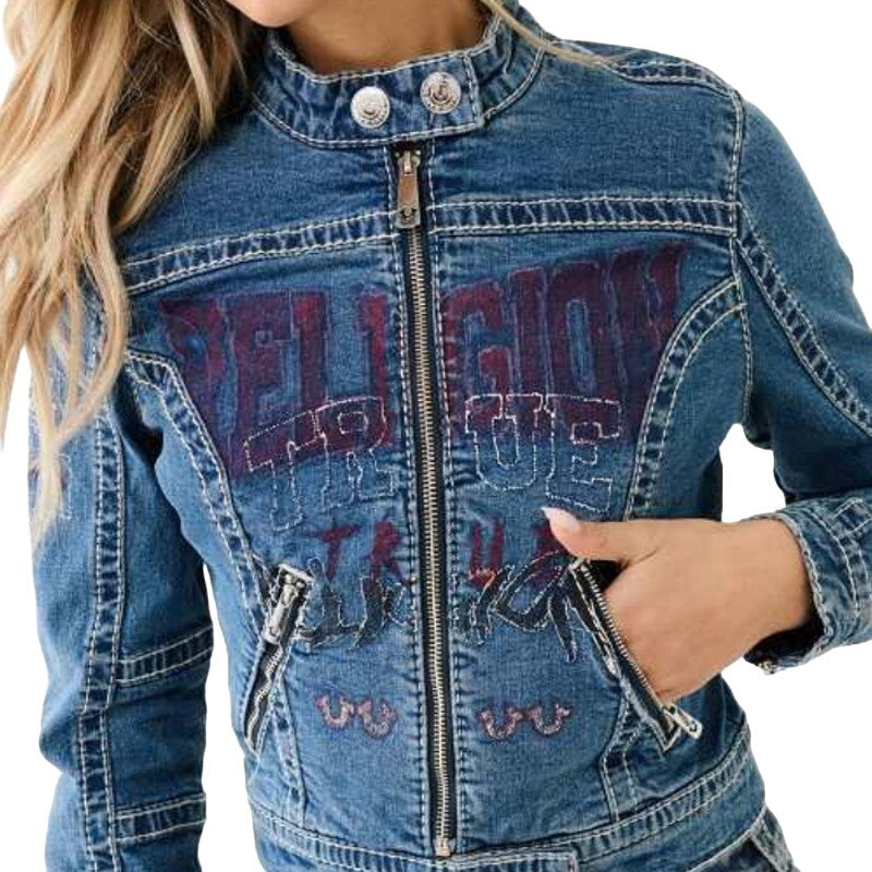 True Religion Denim Shrunken Moto Jacket