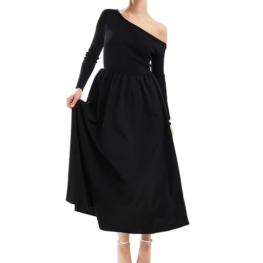 Urban Revivo Off-Shoulder Full Skirt Midi Dress