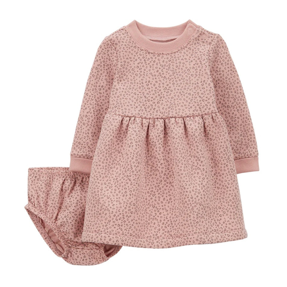 Carter's Baby Girls Long-Sleeve Pink Leopard Fleece Dress