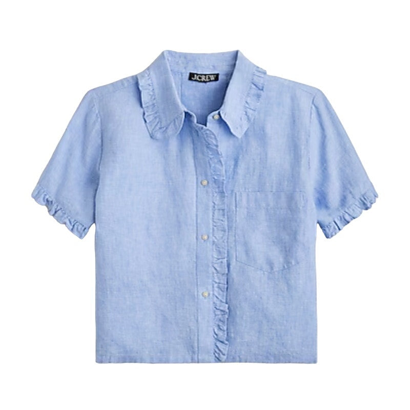 J.Crew Ruffle Trim Button-Up Linen Shirt