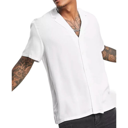 ASOS Design Relaxed Fit Viscose Shirt with Low Revere Collar
