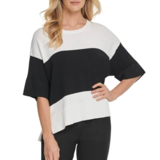 DKNY Womens Sweater Ribbed Knit Colorblock