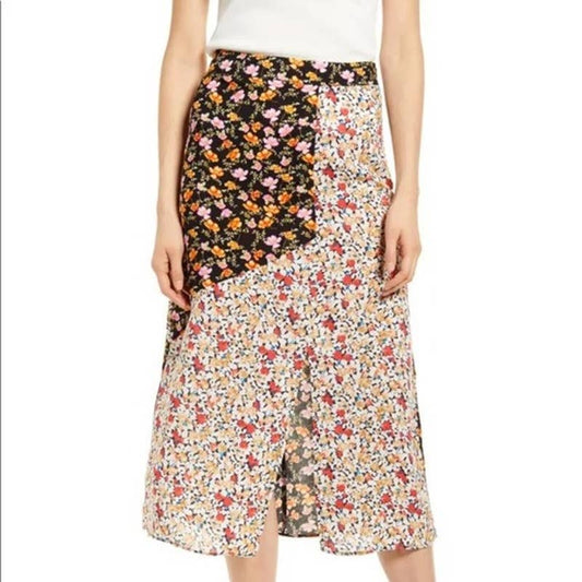 Know One Cares Mixed Floral Print Midi Skirt