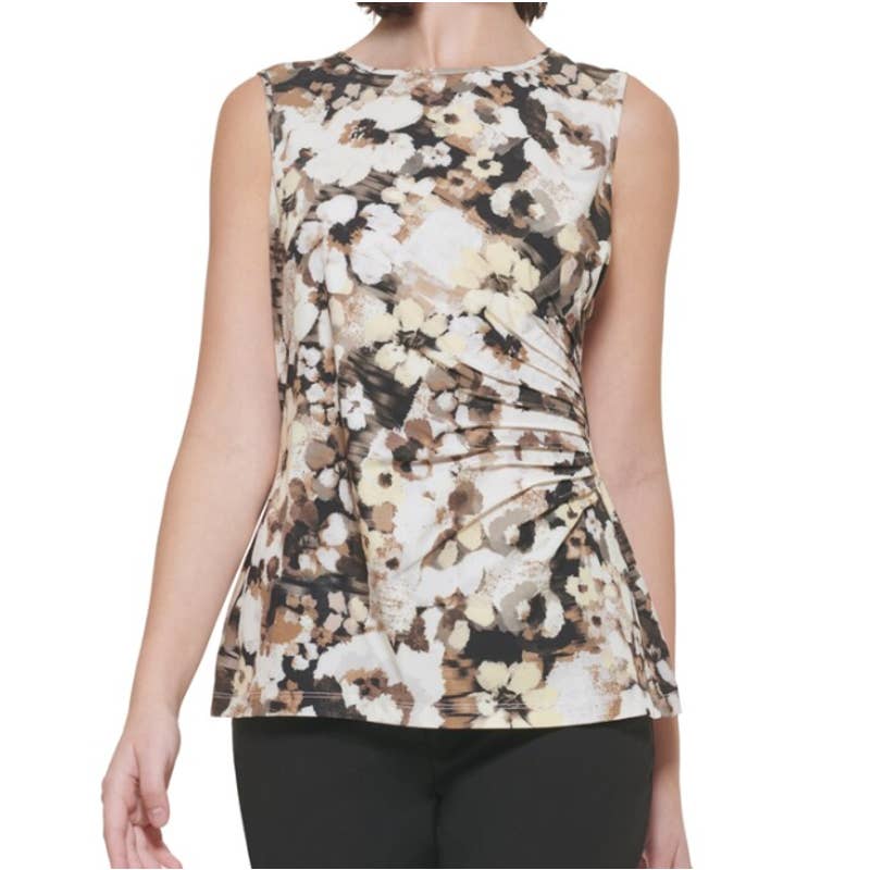 Calvin Klein Floral Print Ruched Side Top