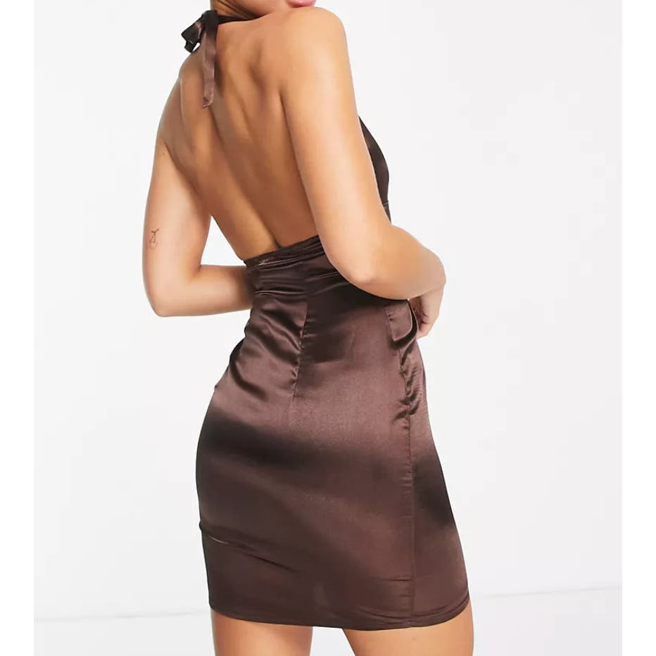 Urban Threads Satin Halter Neck Mini Dress