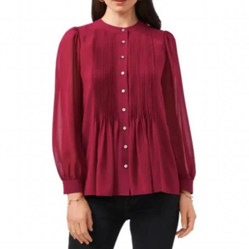 1. STATE Pintuck Yoke Button-Up Blouse