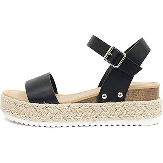 Soda Clip Open Buckle Ankle Strap Espadrille Synthetic Sandals