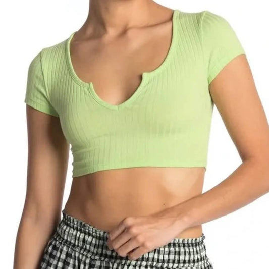 Topshop Notch Neck Ribbed Knit Cropped T-Shirt