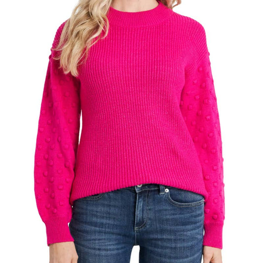 CeCe Puff Sleeve Bobble Ribbed Sweater