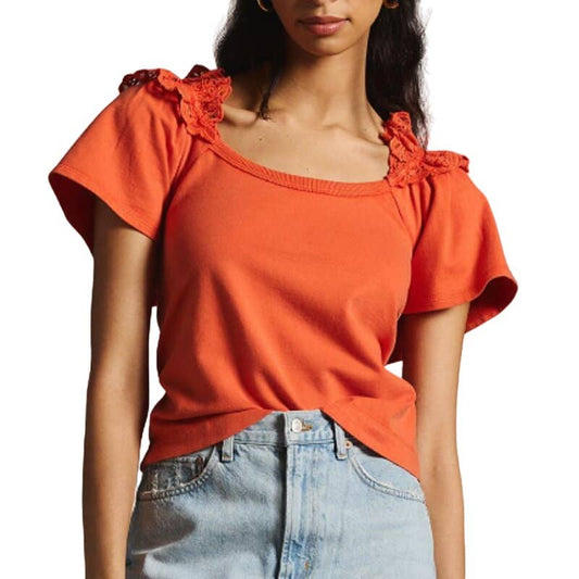 Pilcro Eyelet Ruffle Top