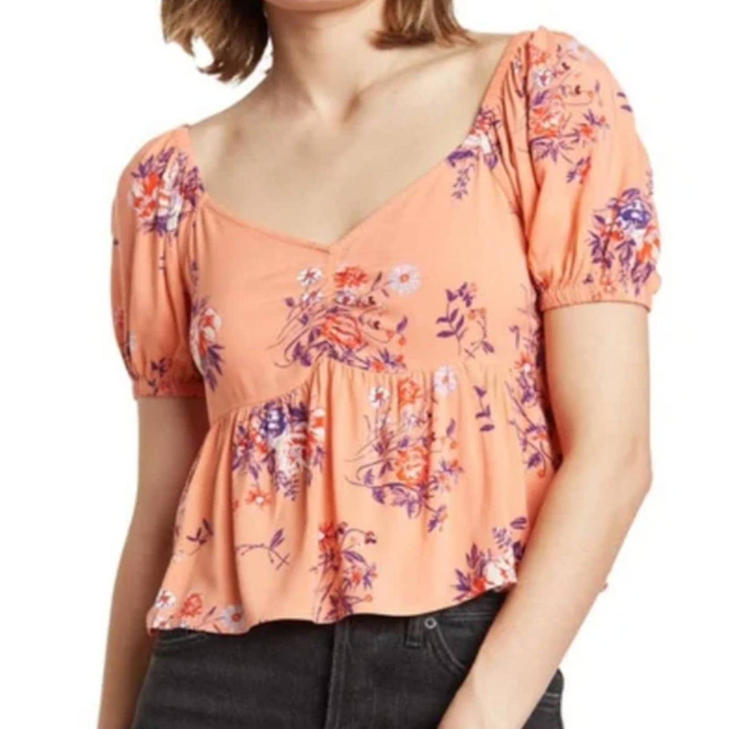 Abound Floral Print Puff Sleeve Babydoll Top