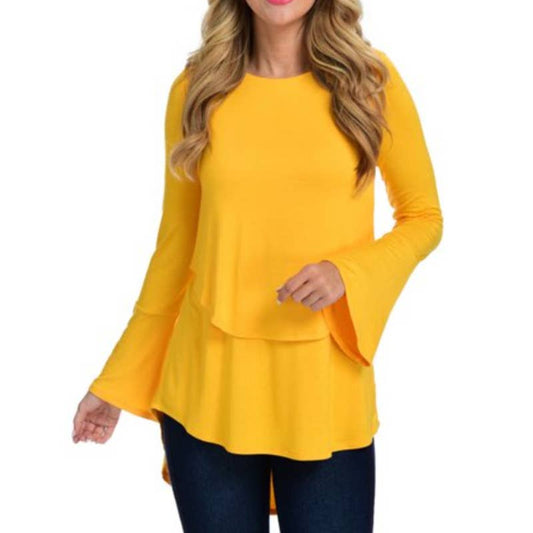 Kate & Mallory Stretch Knit Long Bell Sleeve Tiered Tunic