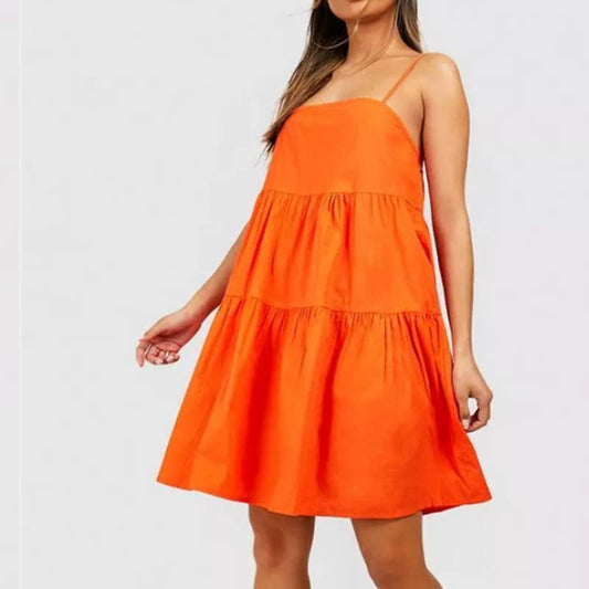 Boohoo Strappy Tiered Cotton Smock Dress