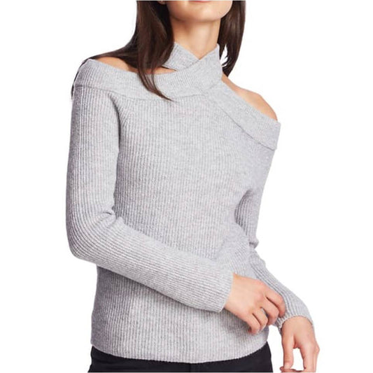 1. STATE Cross Neck Cold Shoulder Cotton Blend Sweater