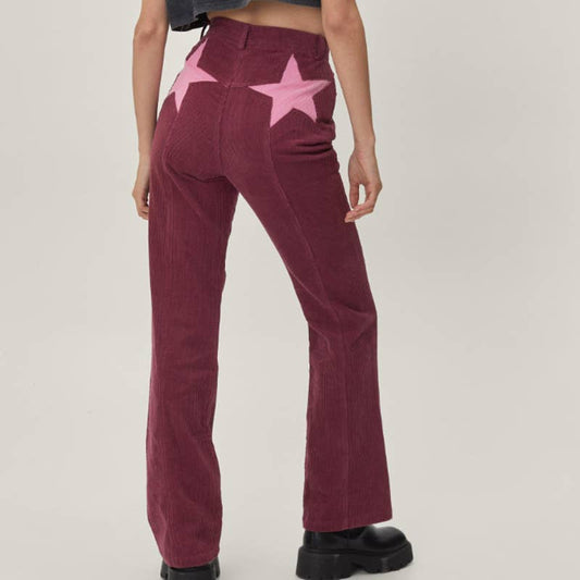 Nasty Gal Women's Corduroy High Waisted Flared Star Bum Pants