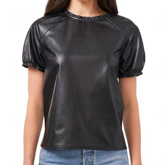 1. STATE Ruffle Trim Faux Leather Shirt