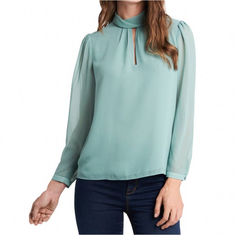 1. STATE Keyhole Neck Sheer Sleeve Blouse