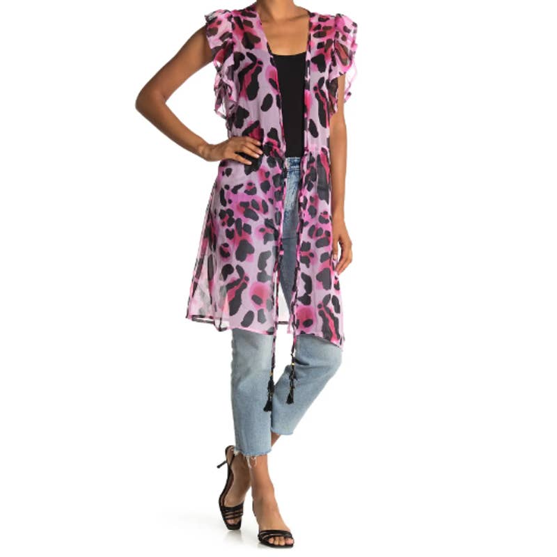 Free Press Print Tie Front Kimono