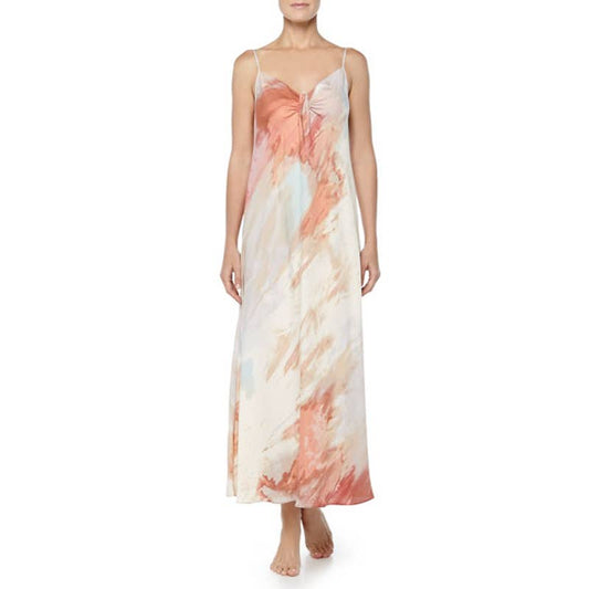 Donna Karan Watercolor-Print Tissue Crepe Long Gown