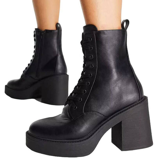 London Rebel Lace Up Chunky Platform Boots