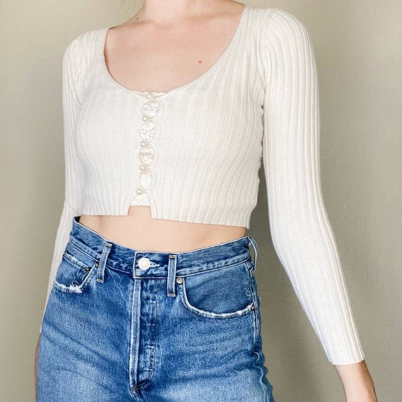 Cotton Candy LA Ribbed Pearl Cardigan Top