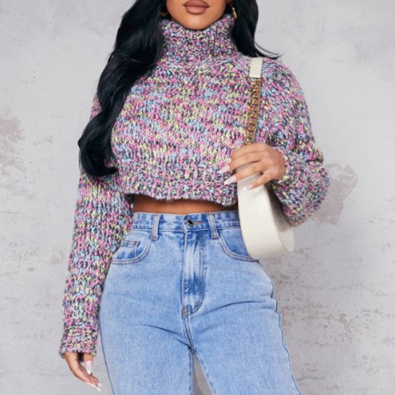 PrettyLittleThing Petite Cropped Mixed High Neck Jumper