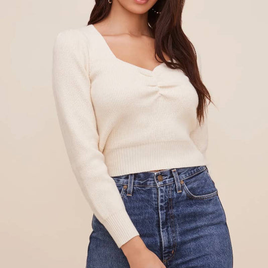 ASTR THE LABEL Long Sleeve Sweetheart Neck Cropped Sweater
