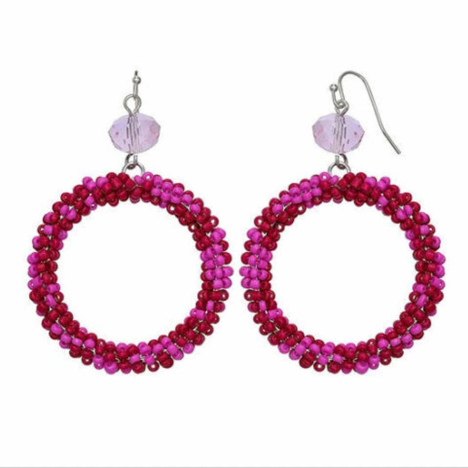 Mixit Color Women's Drop Earrings Pink Glass Beads Silver Tone French Wire