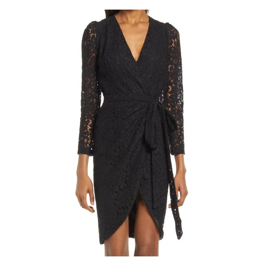 Bardot Lace Long Sleeve Faux Wrap Dress