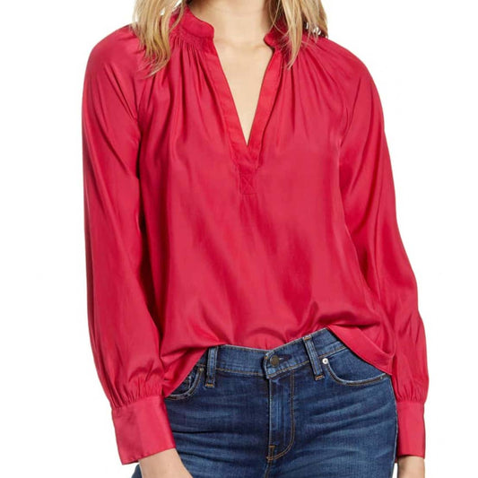 Chelsea28 Shirred Split Neck Blouse