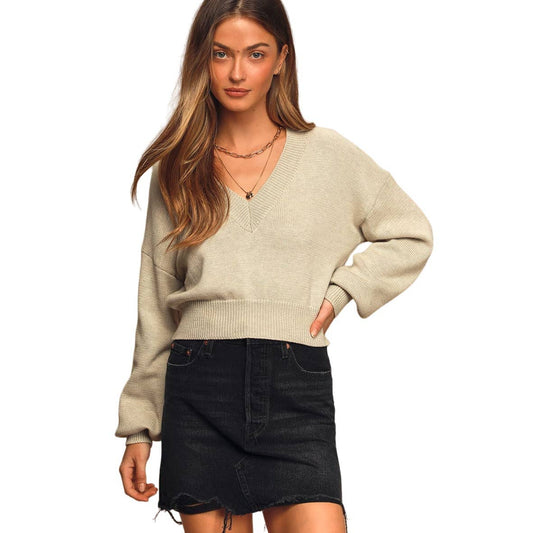 Lulus Just A Moment Crop V-Neck Sweater