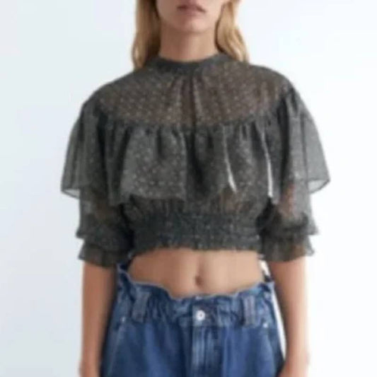 Zara Cropped Blouse with Mid Sleeve