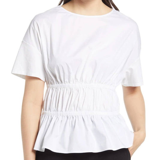 Nordstrom Shirred Waist Mixed Media Top