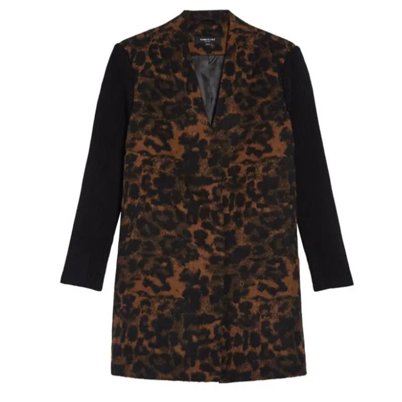 Kenneth Cole New York Leopard Rib Sleeve Double Face Coat