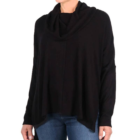 Status by Chenault Seam Front Cowl Neck Top Sweater In Rib Knit