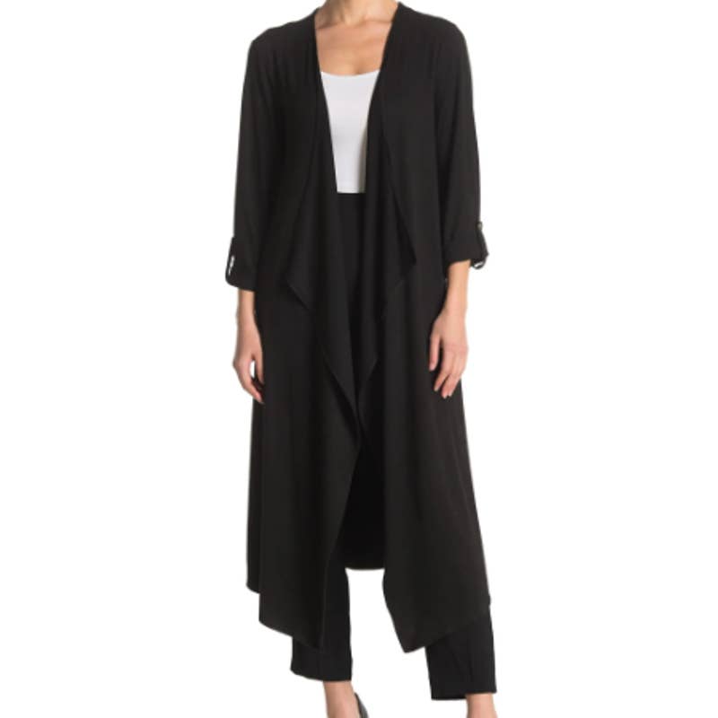 T Tahari Faux Suede Tab Sleeve Draped Cardigan