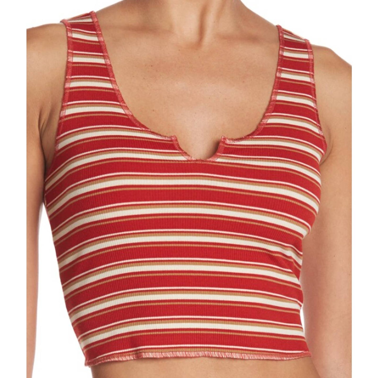 Abound Striped Notch Scoop Neck Crop Tank Top