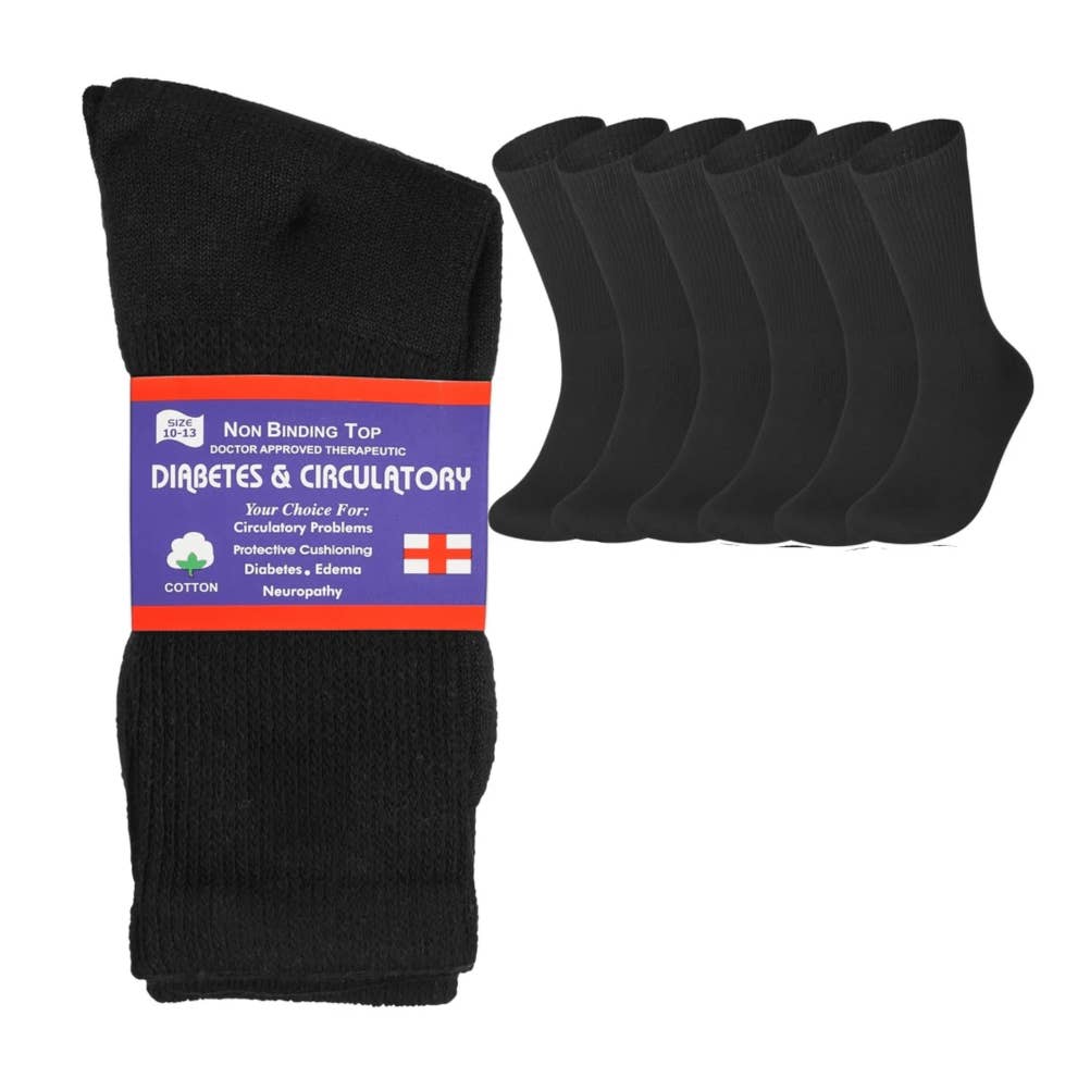 6 Pairs Physicians Approved Diabetic Crew Socks Unisex